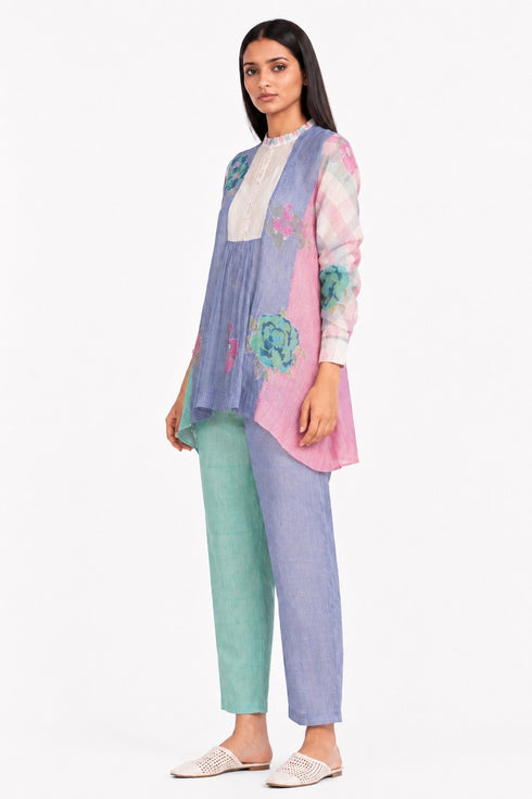 Multicolor floral printed applique top