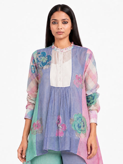 Multicolor floral printed applique top