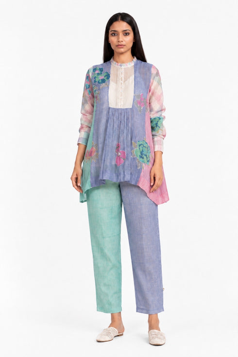 Multicolor floral printed applique top