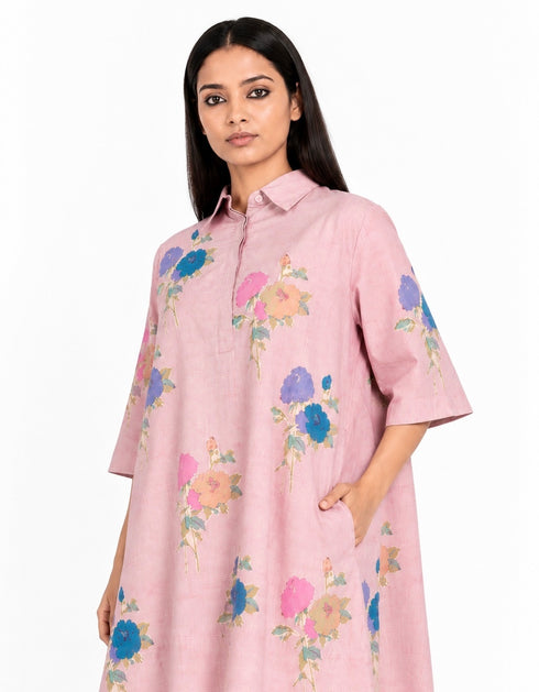 Pink printed short dress