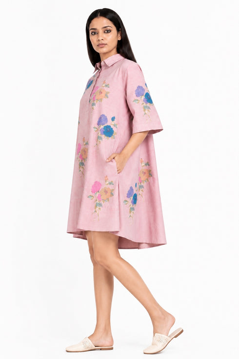 Pink printed short dress