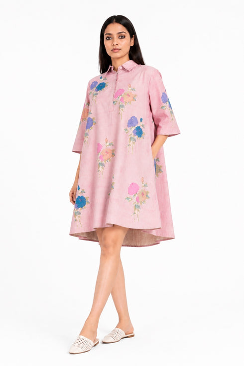 Pink printed short dress