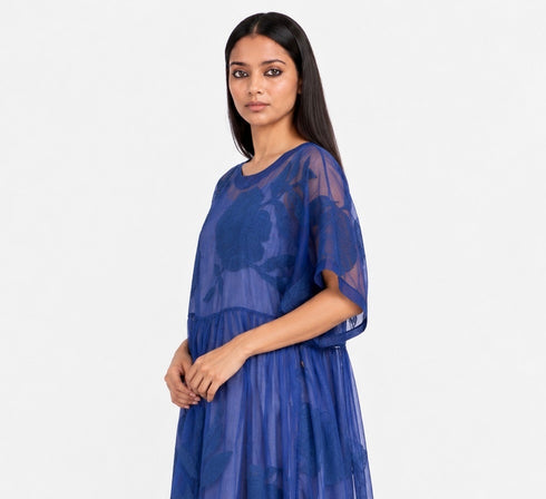 Blue floral applique dress