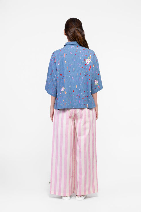 Soft denim embroidered shirt