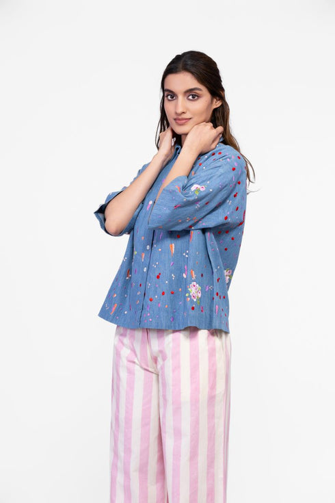 Soft denim embroidered shirt