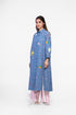 Soft denim tunic with embroidered motifs