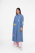 Soft denim tunic with embroidered motifs