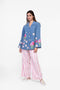 Soft denim coat with embroidered floral motifs