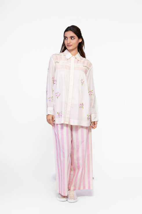 Silk embroidered and stitch detail top