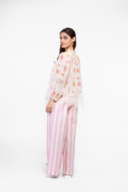 Cotton printed top with lace details