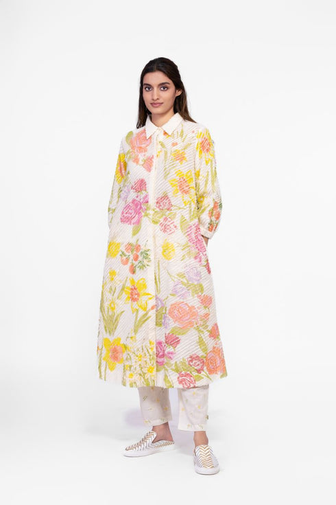 Cotton printed sheared edge detail tunic