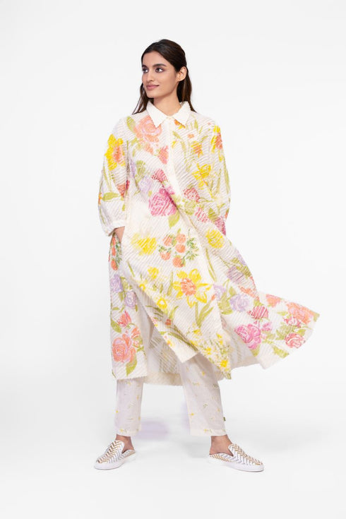 Cotton printed sheared edge detail tunic