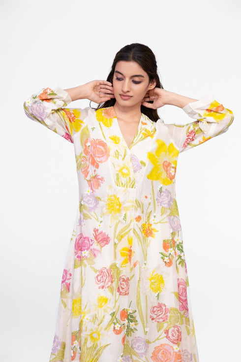 Cotton V-neck printed tunic