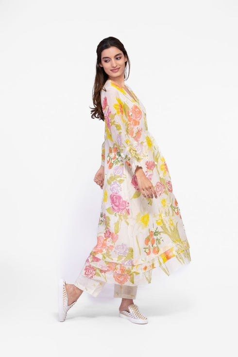 Cotton V-neck printed tunic