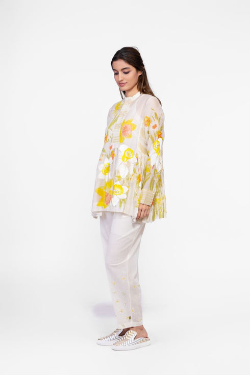 Cotton printed embroidered detail top