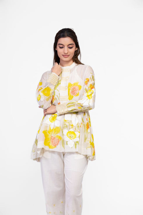 Cotton printed embroidered detail top