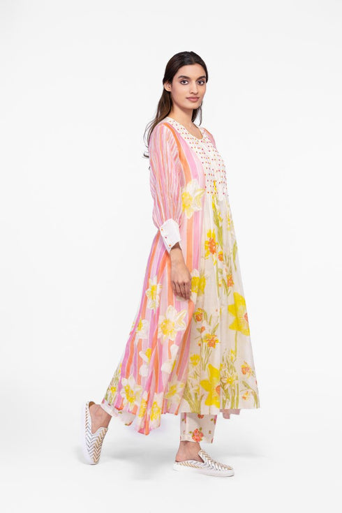 Cotton printed embroidery detail tunic