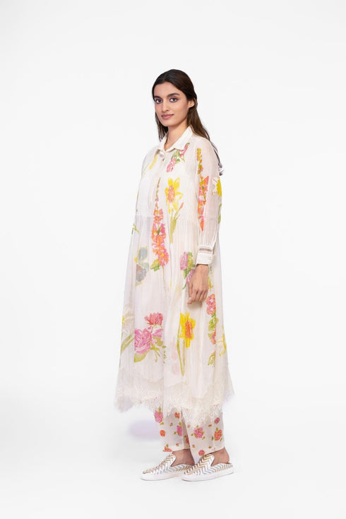 Cotton printed lace detail tunic