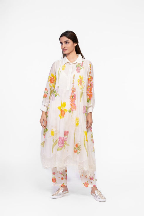 Cotton printed lace detail tunic