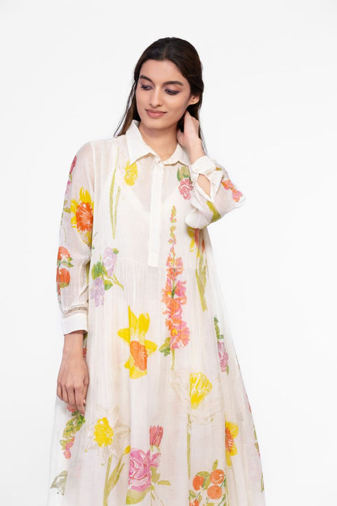 Cotton printed lace detail tunic