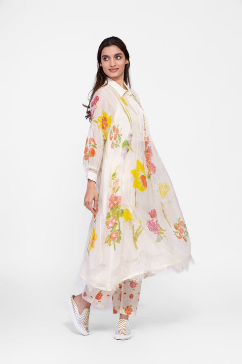 Cotton printed lace detail tunic