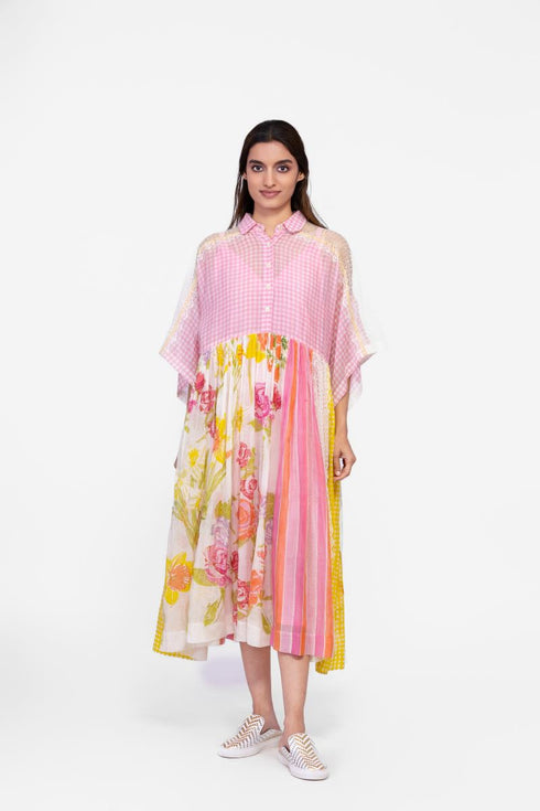 Cotton lace detail shirt collared dress