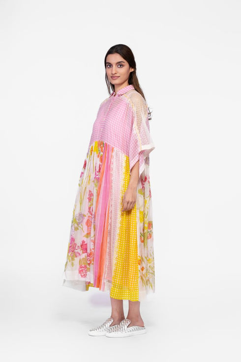 Cotton lace detail shirt collared dress