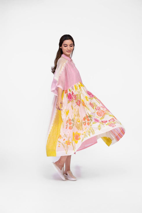 Cotton lace detail shirt collared dress