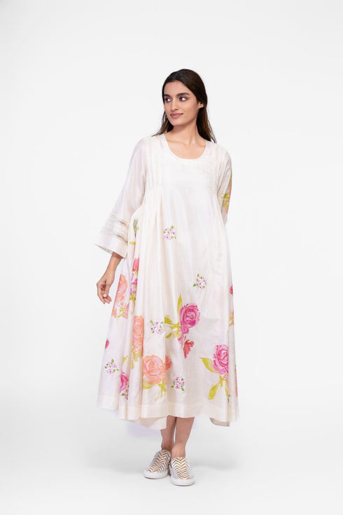 Silk embroidered printed dress