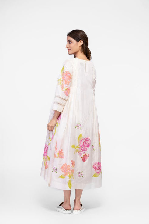 Silk embroidered printed dress