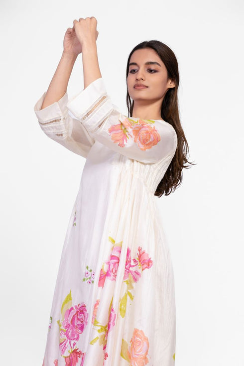 Silk embroidered printed dress
