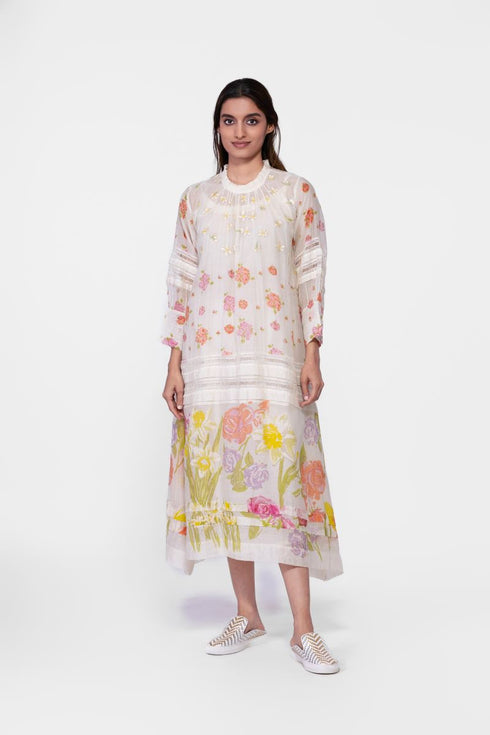 Cotton embroidered printed dress