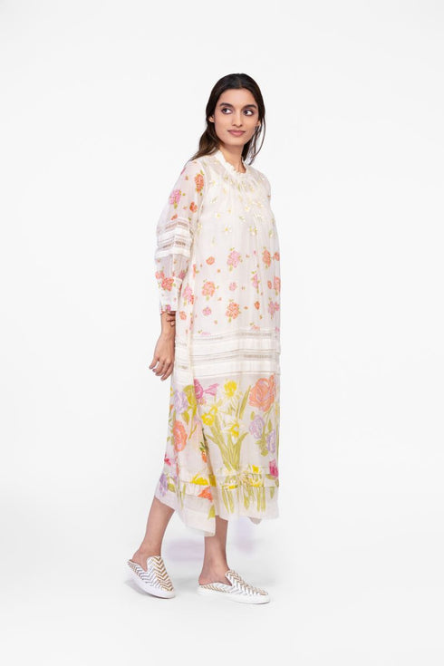 Cotton embroidered printed dress