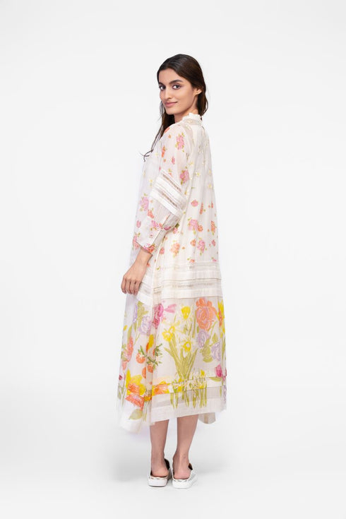 Cotton embroidered printed dress