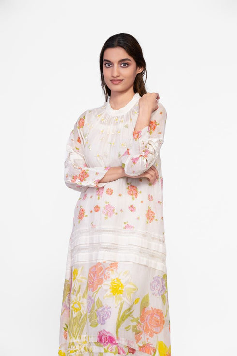 Cotton embroidered printed dress