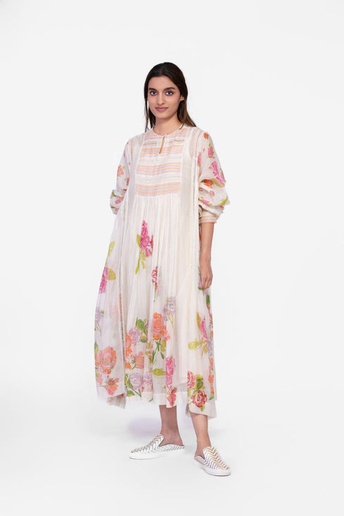 Cotton printed and stitch detailed dress