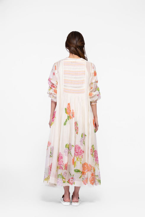 Cotton printed and stitch detailed dress