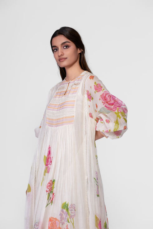 Cotton printed and stitch detailed dress