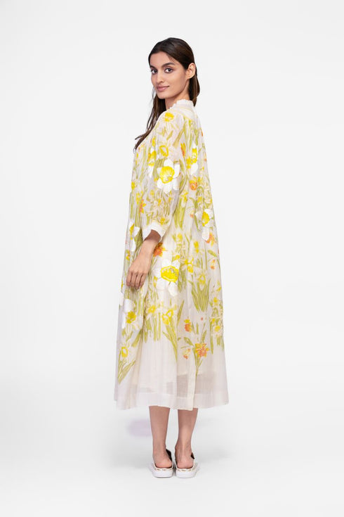 Cotton printed embroidered dress