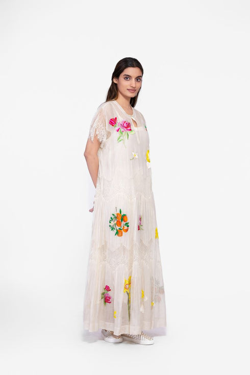 Cotton lace detail maxi dress