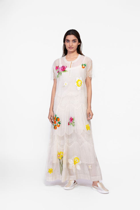 Cotton lace detail maxi dress