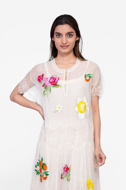 Cotton lace detail maxi dress