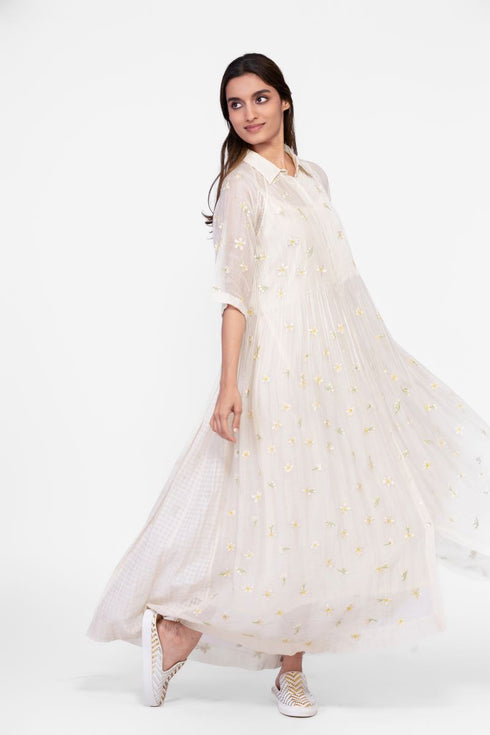 Cotton embroidered shirt dress