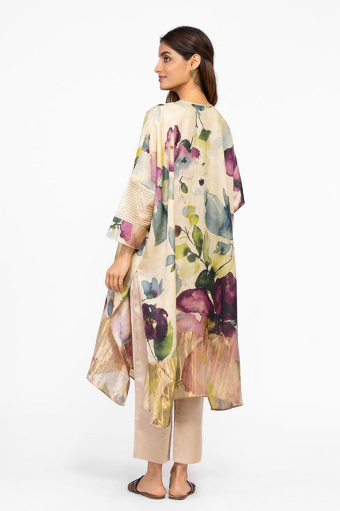 Multicolor floral zari detail kaftan tunic with pants