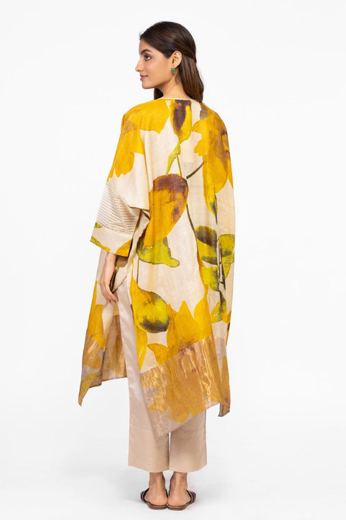 Multicolor floral silk kaftan tunic with silk pants
