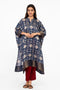 Indigo geometric print silk kaftan tunic with pants