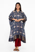 Indigo geometric print silk kaftan tunic with pants