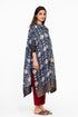 Indigo geometric print silk kaftan tunic with pants