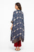 Indigo geometric print silk kaftan tunic with pants