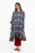 Indigo geometric print silk kaftan tunic with pants